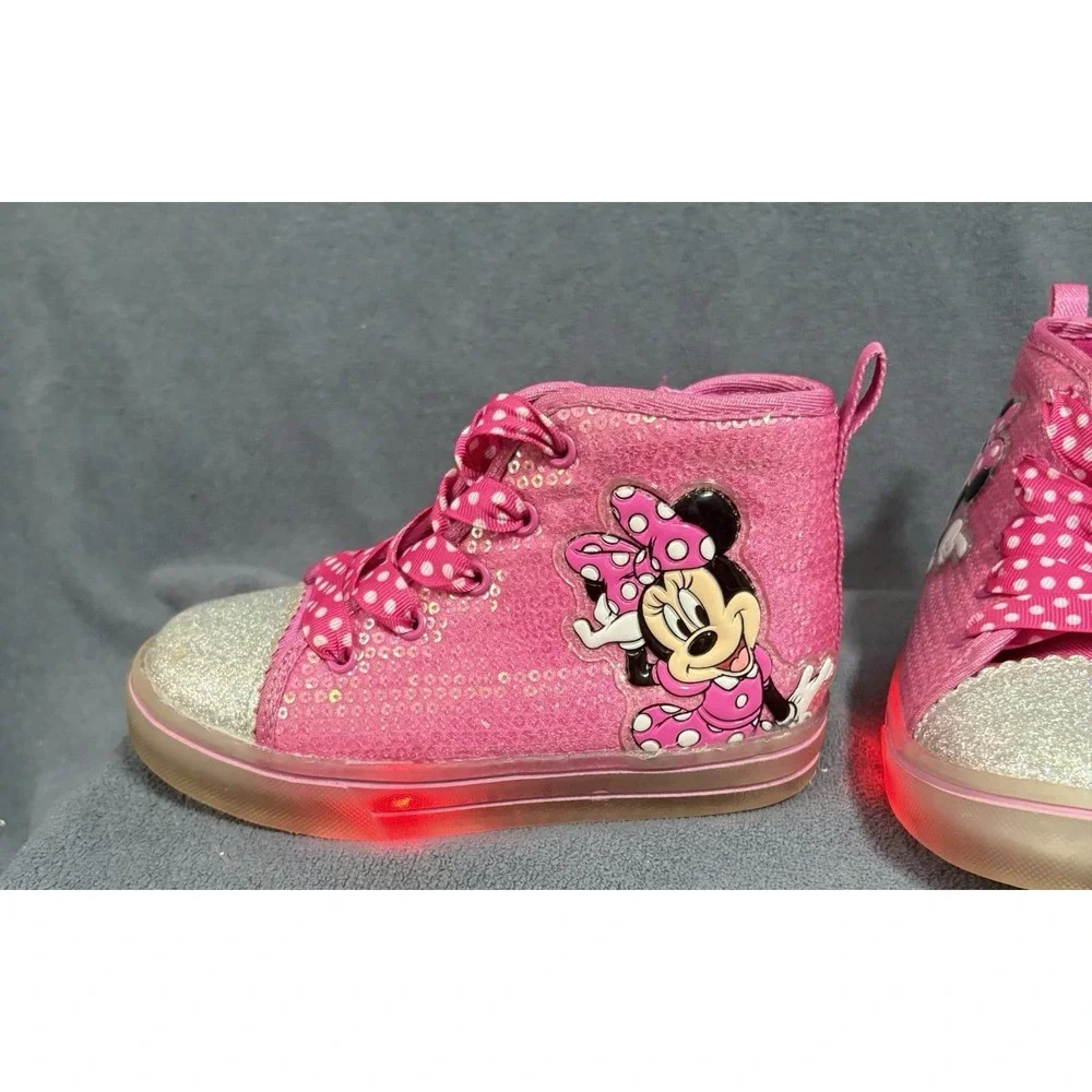 Disney Minnie Mouse High Top Light Up Size 9 Toddler ‎ Zip Lace Up Sequin Pink